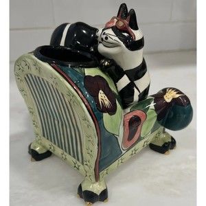 Lynda Corneille SWAK Clancy Cat On Chair Candle Holder Jar Tall Clancey
